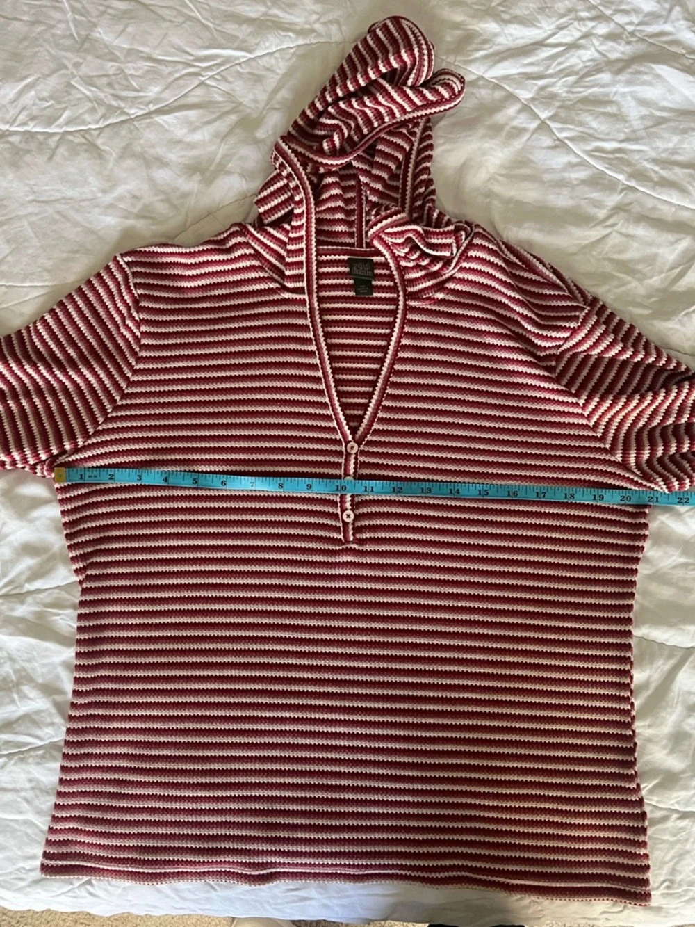 Wild Fable Striped Red Long-Sleeve Hooded Henley Top - Picture 3 of 7